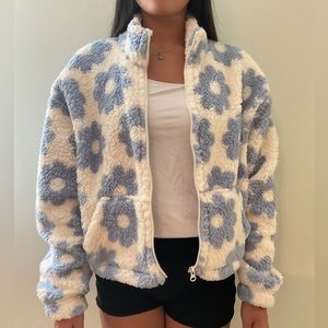 Pacsun blue flower sherpa jacket zip up